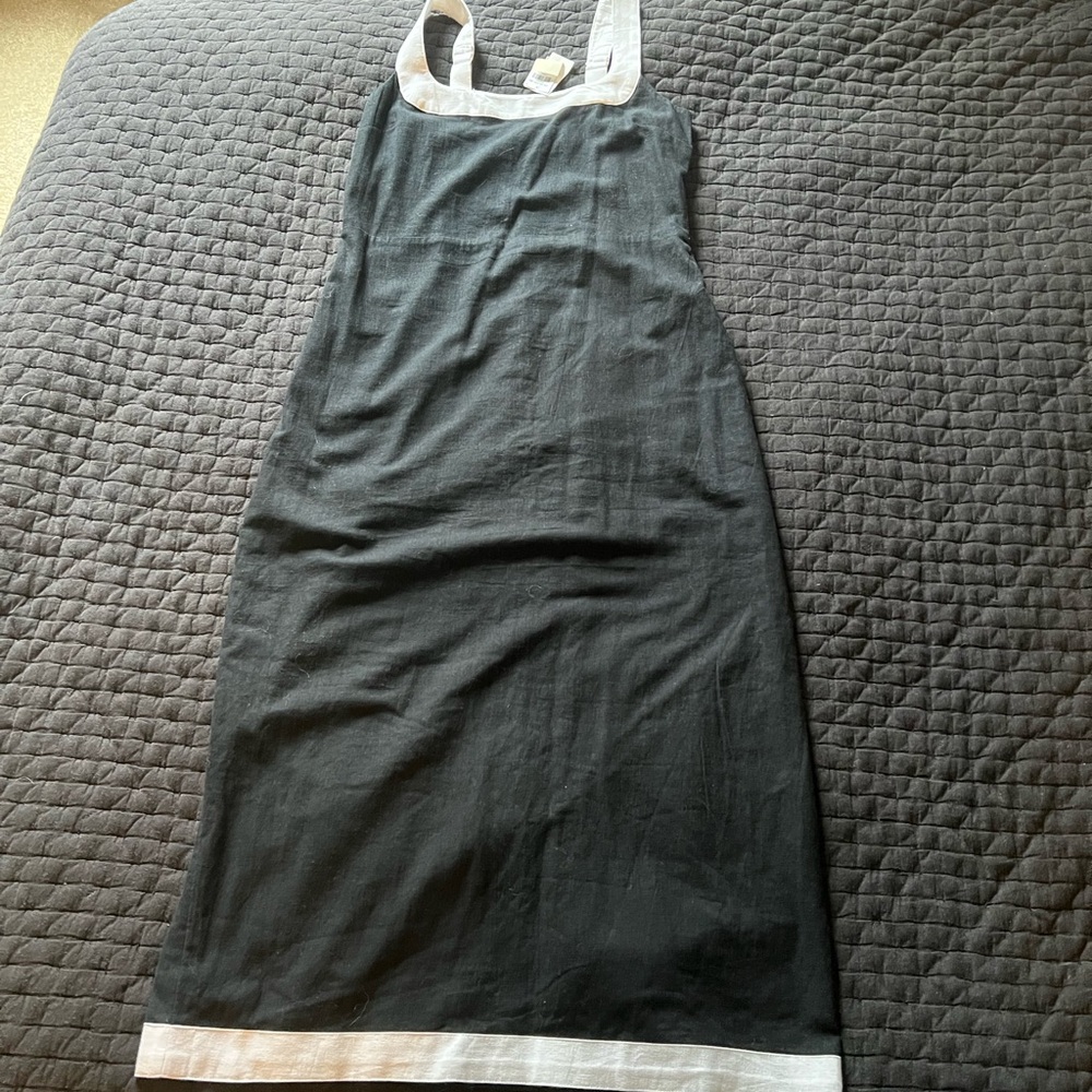 Linen Black and White Midi Dress